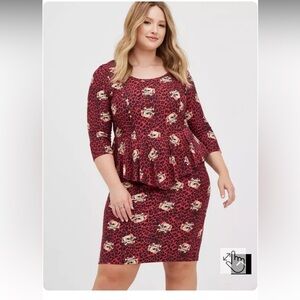 Torrid Peplum Dress - Ponte Skulls- Leopard Red